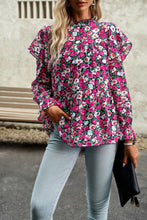 Load image into Gallery viewer, Printed Round Neck Flounce Sleeve Blouse