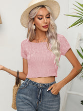 Load image into Gallery viewer, Cable-Knit Round Neck Short Sleeve Knit Top