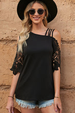 Load image into Gallery viewer, Spliced Lace Asymmetrical Neck Blouse