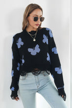 Load image into Gallery viewer, Printed Round Neck Ribbed Long Sleeve Sweater