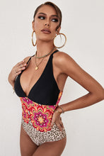 Load image into Gallery viewer, Printed Crisscross Deep V One-Piece Swimsuit