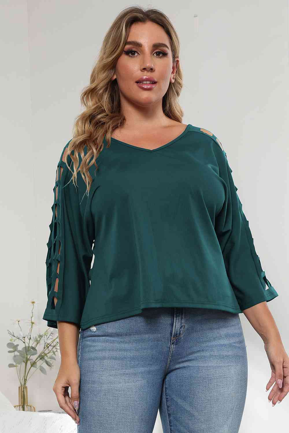 3/4 Sleeve Cutout Detail Top