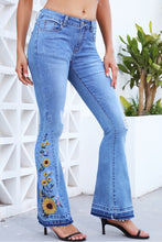 Load image into Gallery viewer, Full Size Flower Embroidery Distressed Wide Leg Jeans