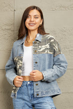 Load image into Gallery viewer, GeeGee Full Size Washed Denim Camo Contrast Jacket