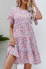 Load image into Gallery viewer, Ditsy Floral Flounce Sleeve Tiered Dress