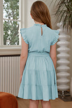 Load image into Gallery viewer, Frill Trim Tie Belt Tiered Dress