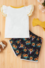 Load image into Gallery viewer, Baby Girl Graphic Flutter Sleeve Tee and Floral Shorts Set