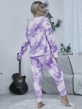 Load image into Gallery viewer, Tie-dye Round Neck Top and Drawstring Pants Lounge Set