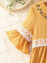 Load image into Gallery viewer, Lace Waistband Embroidery Round Neck Flounce Sleeve Dress