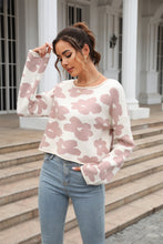 Load image into Gallery viewer, Round Neck Flower Pattern Dropped Shoulder Pullover Sweater