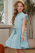 Load image into Gallery viewer, Frill Trim Tie Belt Tiered Dress