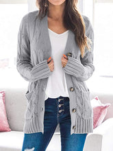 Load image into Gallery viewer, Cable-Knit Buttoned Cardigan with Pockets