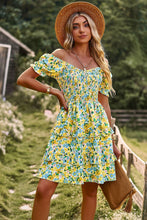 Load image into Gallery viewer, Smocked Sweetheart Neck Flounce Sleeve Mini Dress