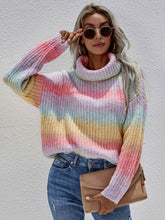 Load image into Gallery viewer, Rainbow Rib-Knit Turtleneck Drop Shoulder Sweater