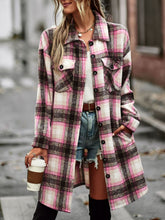 Load image into Gallery viewer, Plaid Button-Up Longline Jacket with Pockets