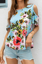 Load image into Gallery viewer, Floral Cold-Shoulder Round Neck Top