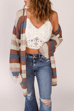 Load image into Gallery viewer, Full Size Striped Long Sleeve Openwork Cardigan