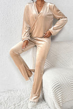 Load image into Gallery viewer, Surplice Long Sleeve Top and Slit Pants Set