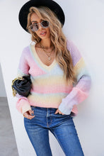 Load image into Gallery viewer, Multicolored V-Neck Rib-Knit Sweater