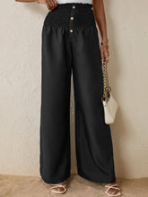 Load image into Gallery viewer, High Smocked Waist Buttoned Relax Fit Long Pants