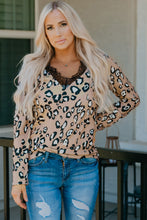 Load image into Gallery viewer, Leopard Print Lace Trim V-Neck Top