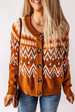 Load image into Gallery viewer, Geometric Button Down Round Neck Cardigan
