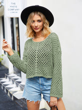 Load image into Gallery viewer, Round Neck Openwork Dropped Shoulder Knit Top