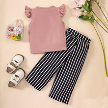 Load image into Gallery viewer, Round Neck Butterfly Sleeve Top and Striped Pants Set