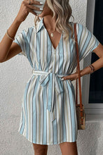 Load image into Gallery viewer, Striped Johnny Collar Tie-Waist Dress