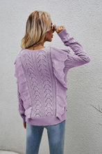 Load image into Gallery viewer, Openwork Round Neck Ruffled Sweater