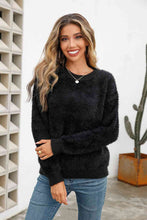 Load image into Gallery viewer, Dropped Shoulder Round Neck Fuzzy Sweater