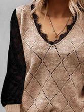 Load image into Gallery viewer, Lace Decor V Neck Two Tone Sweater