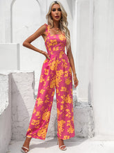 Load image into Gallery viewer, Floral Square Neck Cutout Tie Back Jumpsuit