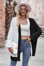 Load image into Gallery viewer, Woven Right Contrast Open Front Dropped Shoulder Longline Cardigan