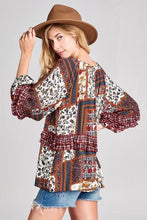 Load image into Gallery viewer, Burgundy Patchwork Print Top