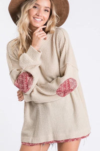 Solid waffle knit fabric boxy top 
