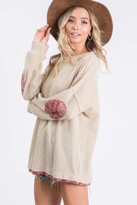 Solid waffle knit fabric boxy top 