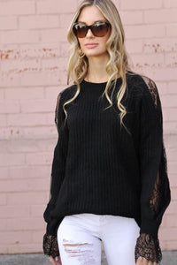 Black Peekaboo Lace Sleeve Sweater