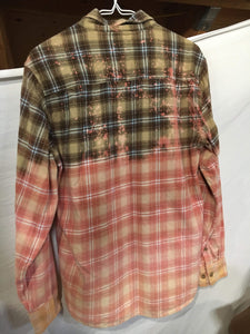Brown/Baby Blue/Salmon hand dipped vintage flannel Large