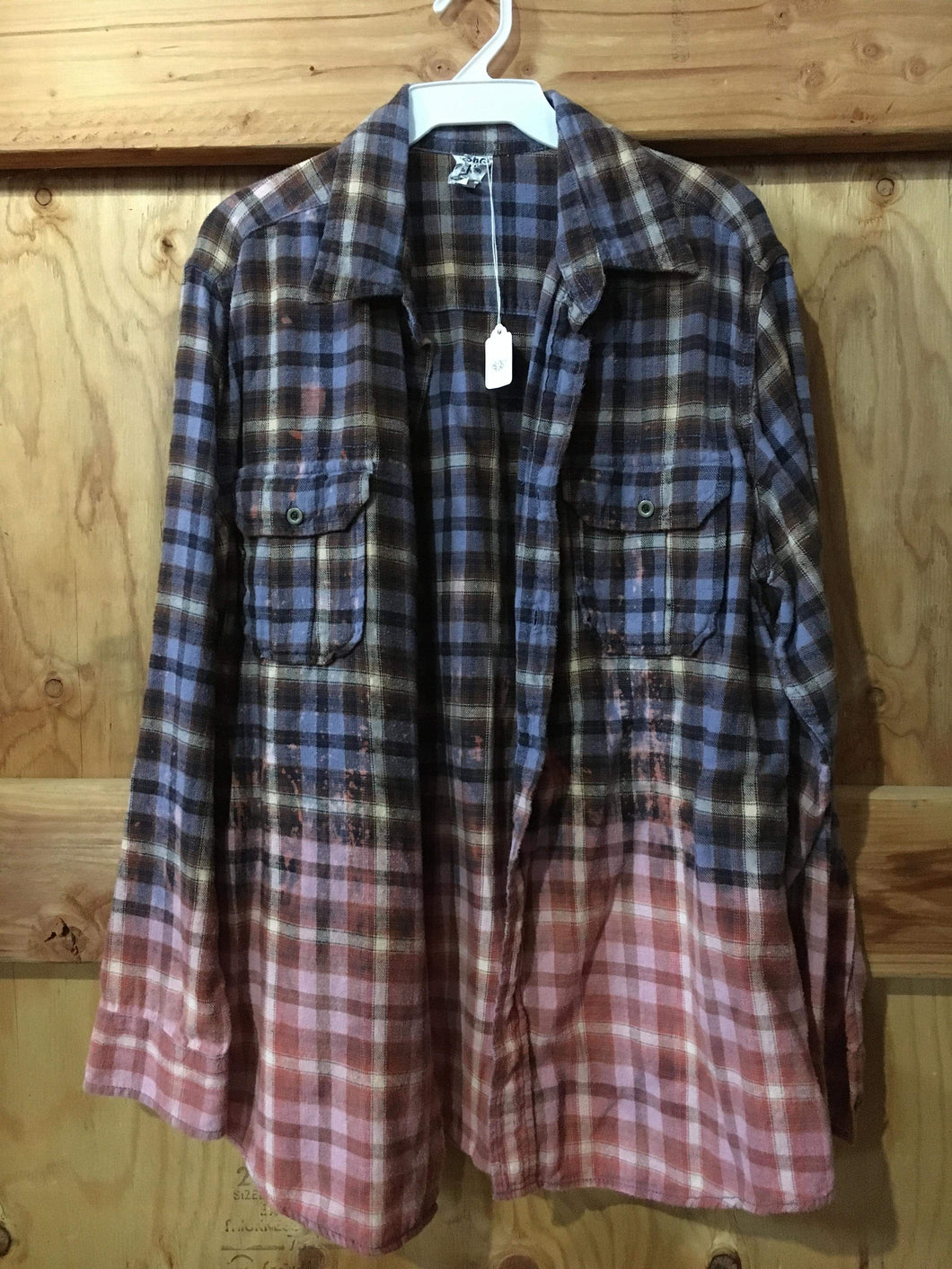 Blue/Brown/Mauve hand dipped vintage flannel Large