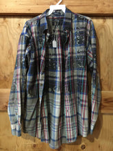 Load image into Gallery viewer, Black/Blue/Purple hand dipped vintage flannel Large
