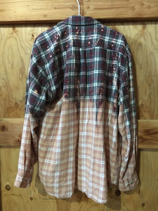 Charcoal & Burgundy hand dipped vintage flannel XL