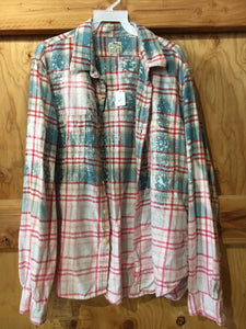 Blue/Red/Grey hand dipped vintage flannel XL