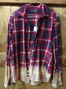 Red & Navy hand dipped vintage flannel Large